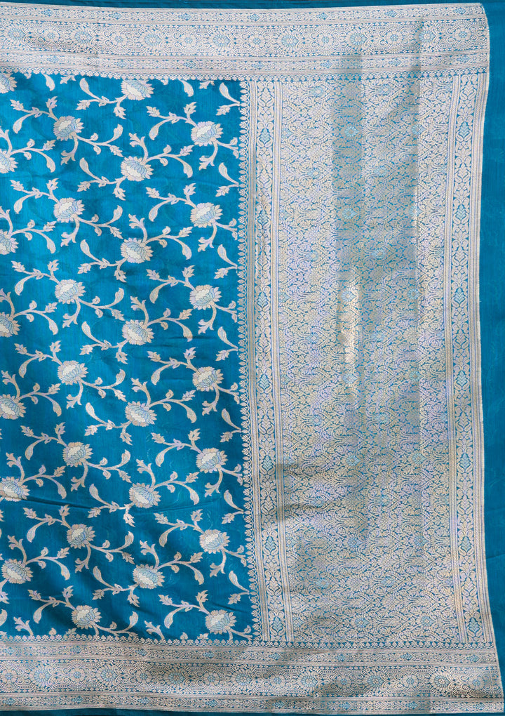 Peacock Blue Zariwork Art Silk Silk Saree