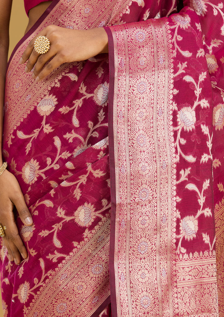 Wine Zariwork Art Silk Silk Saree