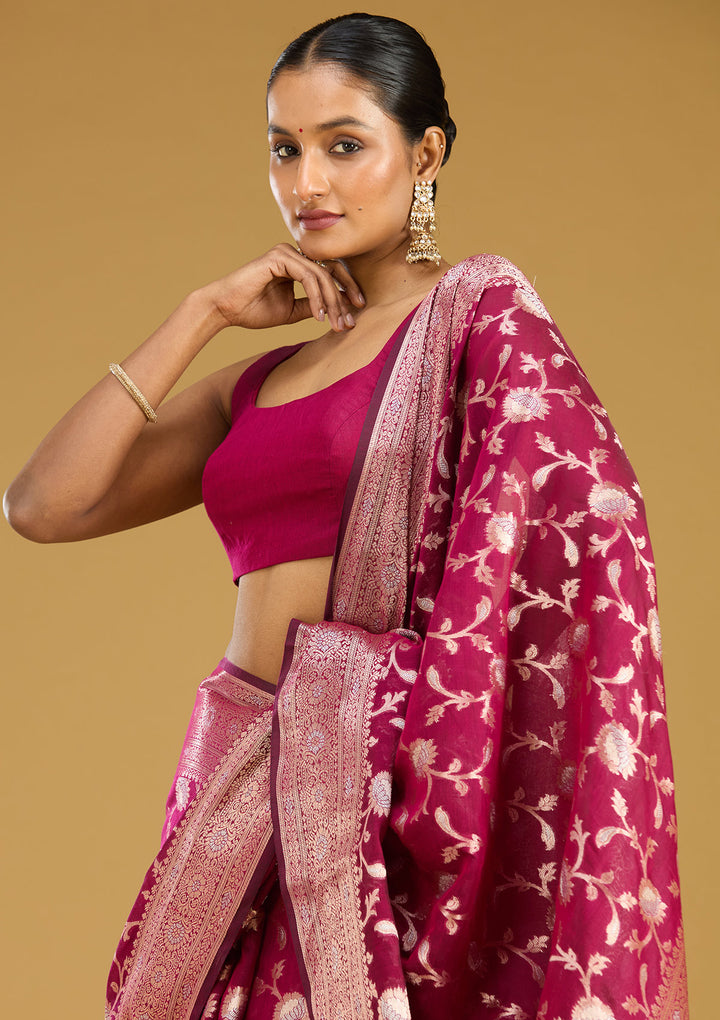 Wine Zariwork Art Silk Silk Saree