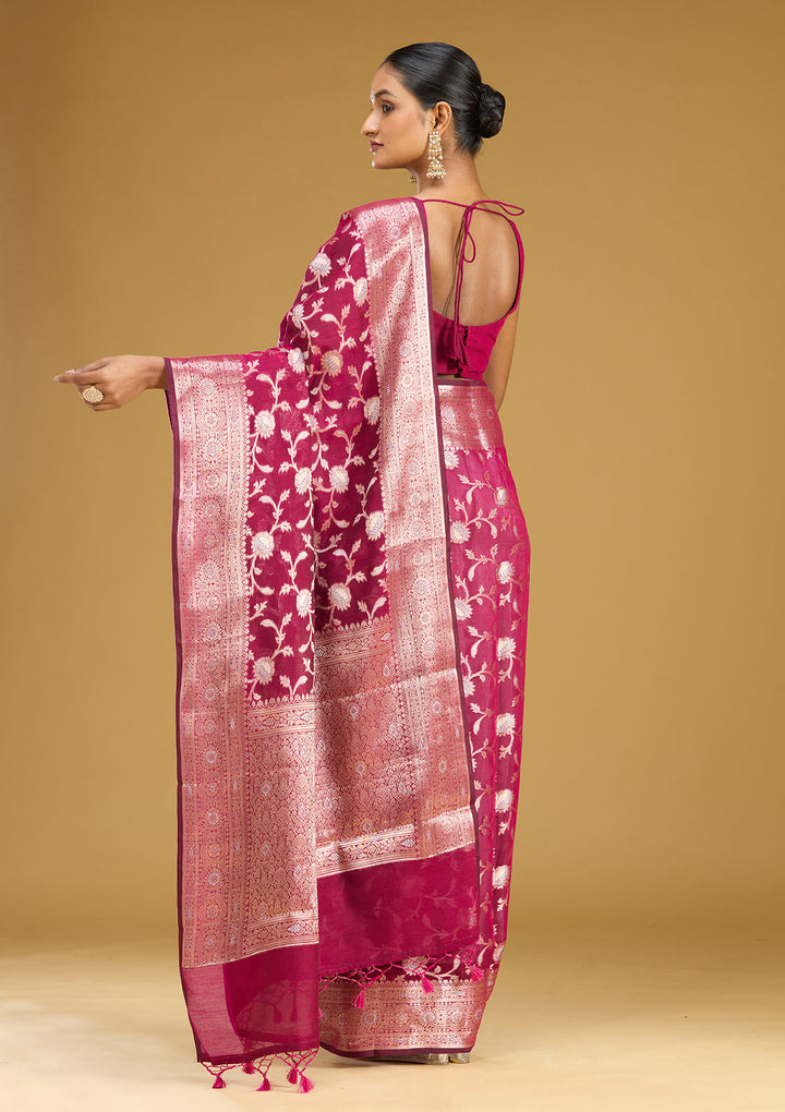 Wine Zariwork Art Silk Silk Saree