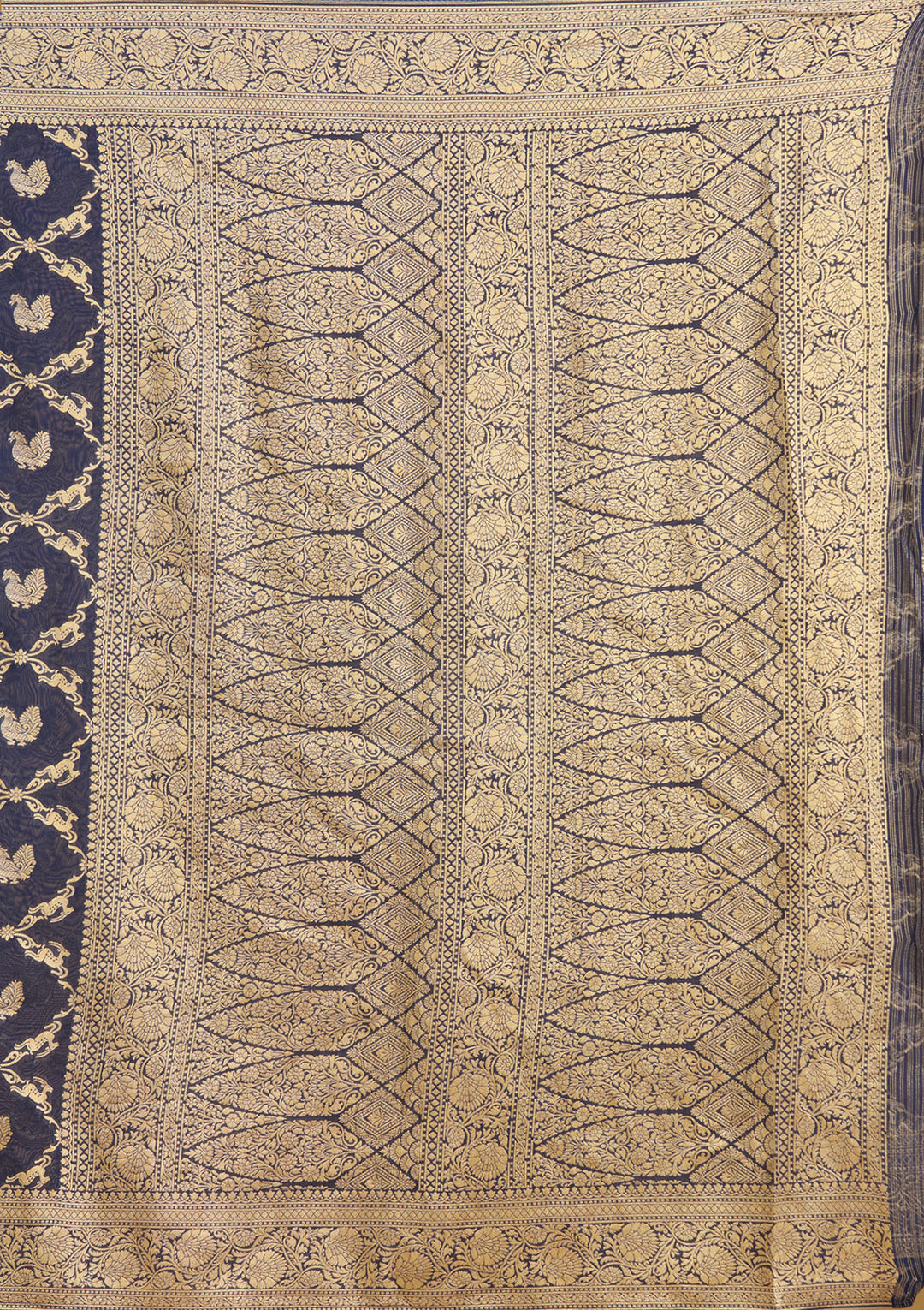 Navy Blue Zariwork Satin Silk Saree