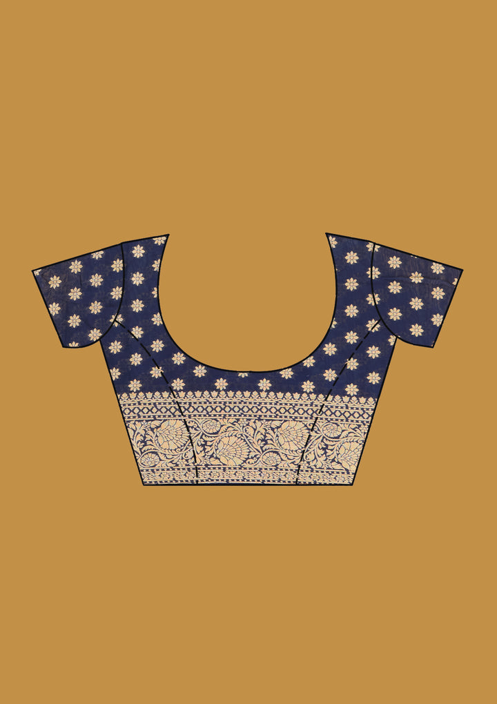 Navy Blue Zariwork Satin Silk Saree