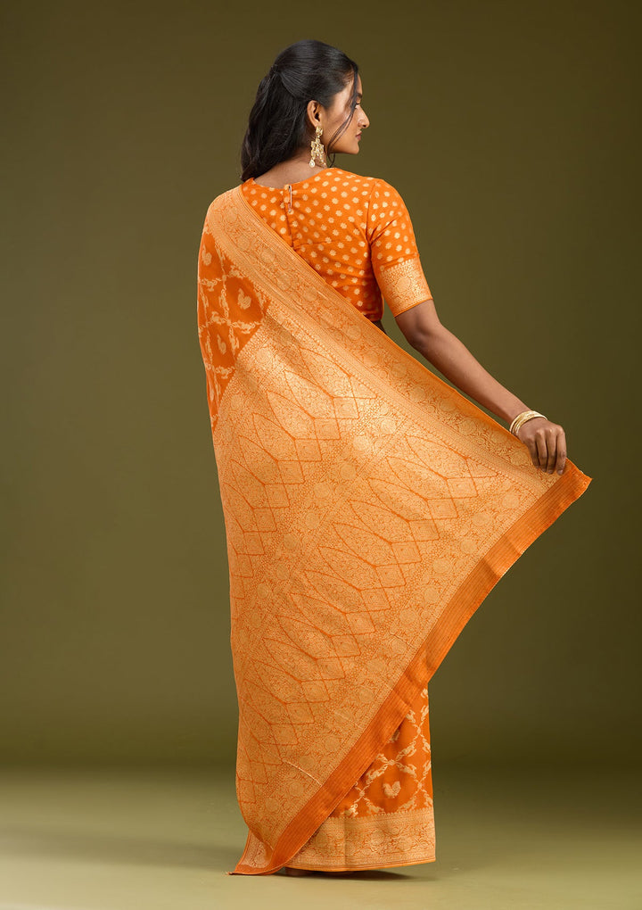 Orange Zariwork Satin Silk Saree