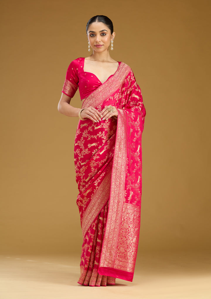 Rani Pink Zariwork (Gold) Silk Saree