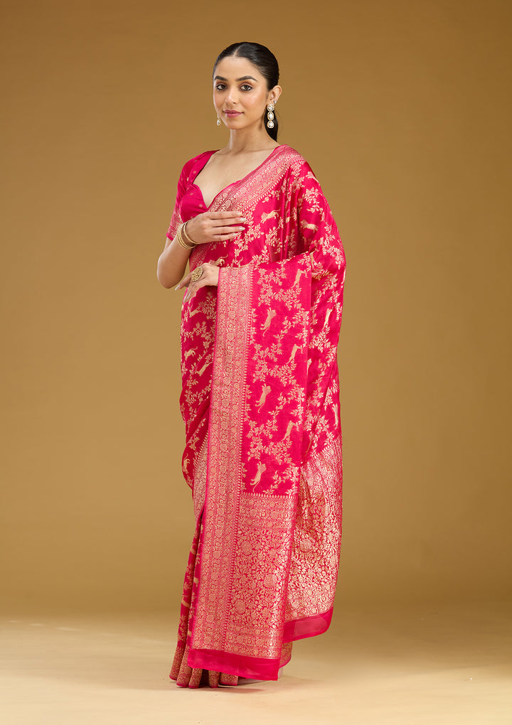 Rani Pink Zariwork (Gold) Silk Saree