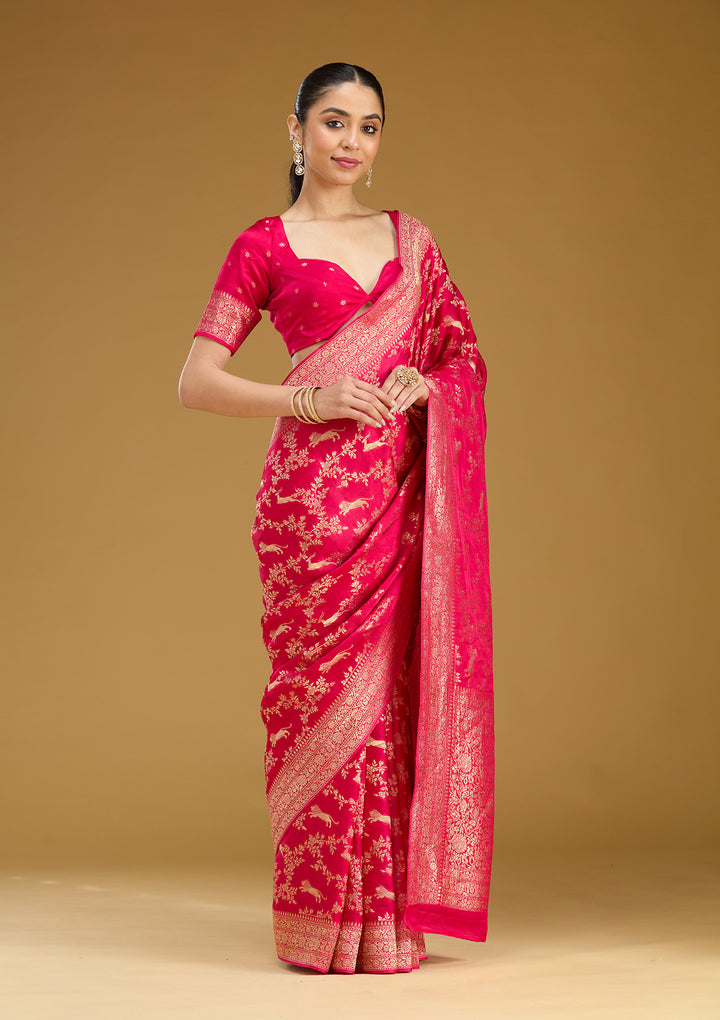 Rani Pink Zariwork (Gold) Silk Saree