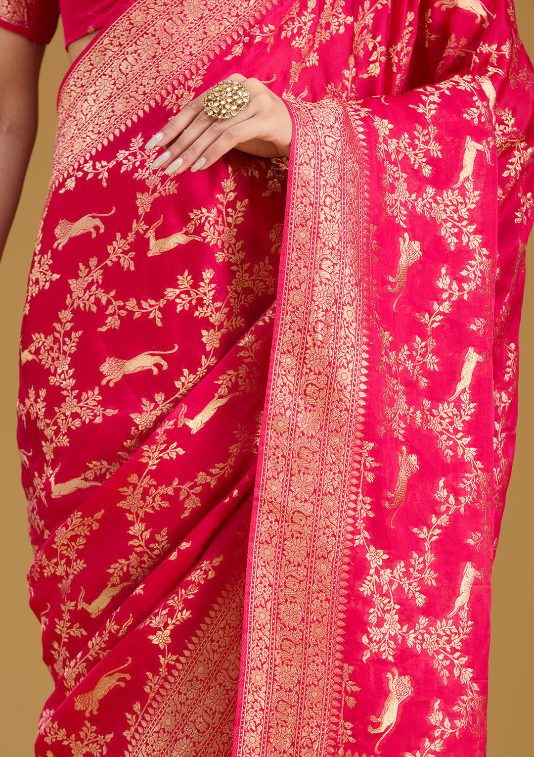 Rani Pink Zariwork (Gold) Silk Saree