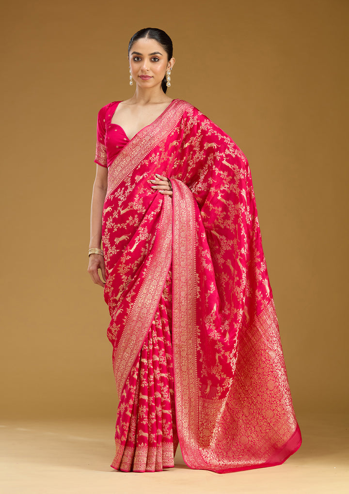 Rani Pink Zariwork (Gold) Silk Saree