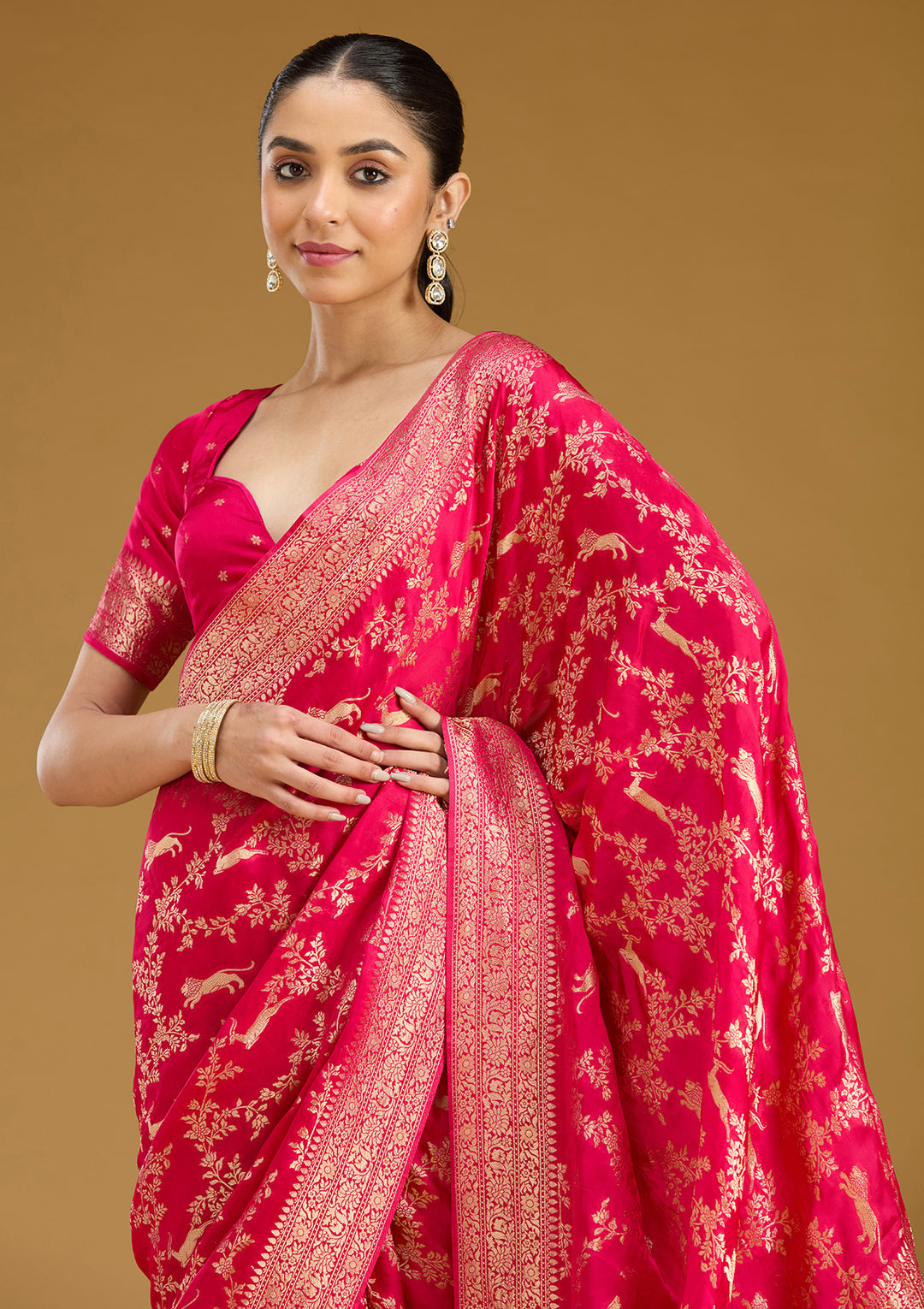 Rani Pink Zariwork (Gold) Silk Saree