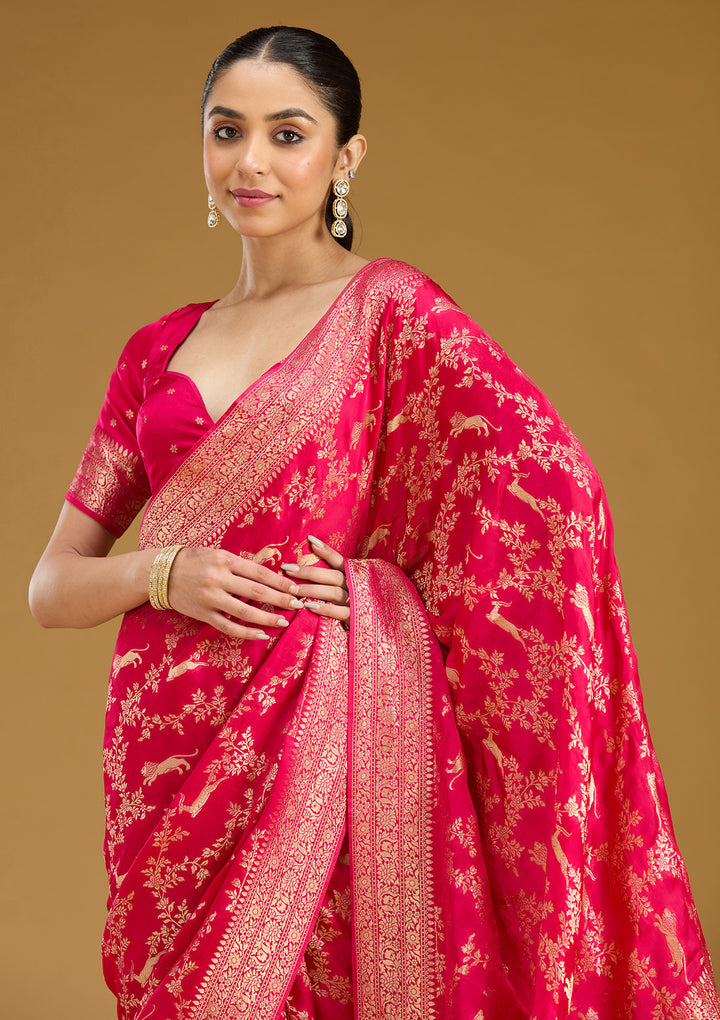 Rani Pink Zariwork (Gold) Silk Saree
