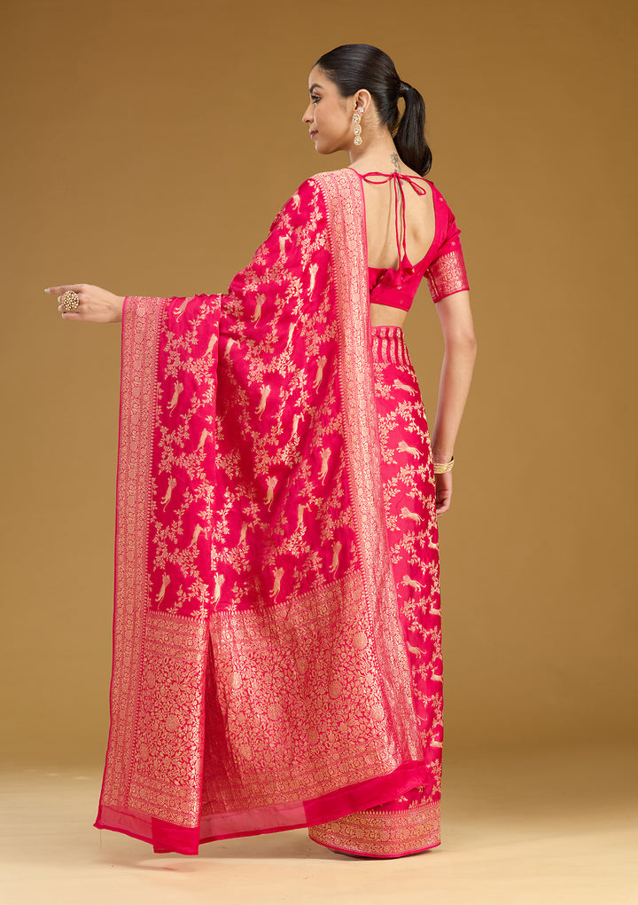 Rani Pink Zariwork (Gold) Silk Saree