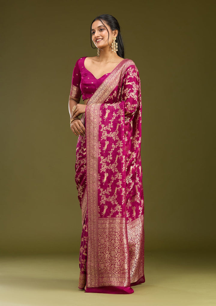 Wine Zariwork (Gold) Art Silk Saree