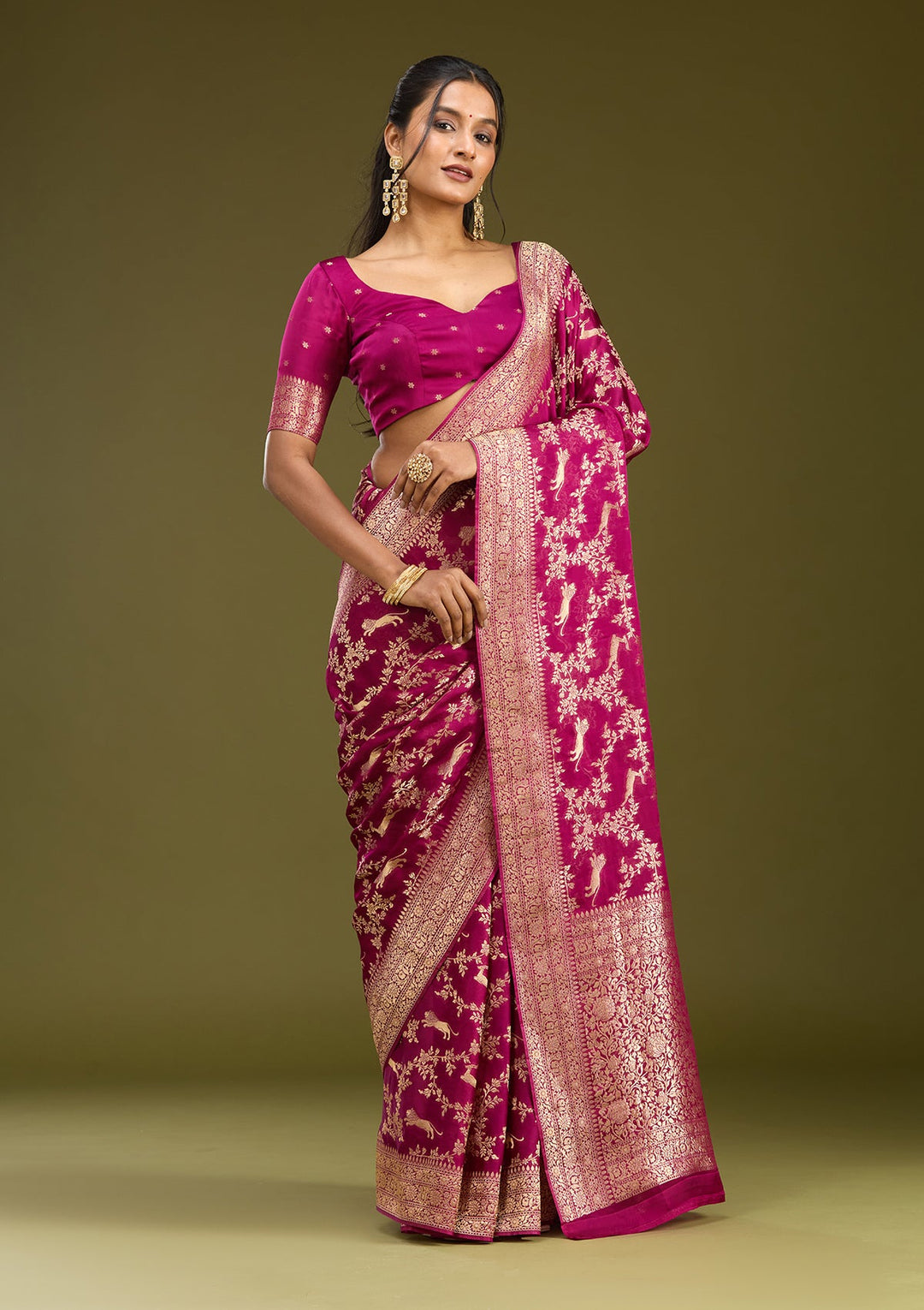 Wine Zariwork (Gold) Art Silk Saree