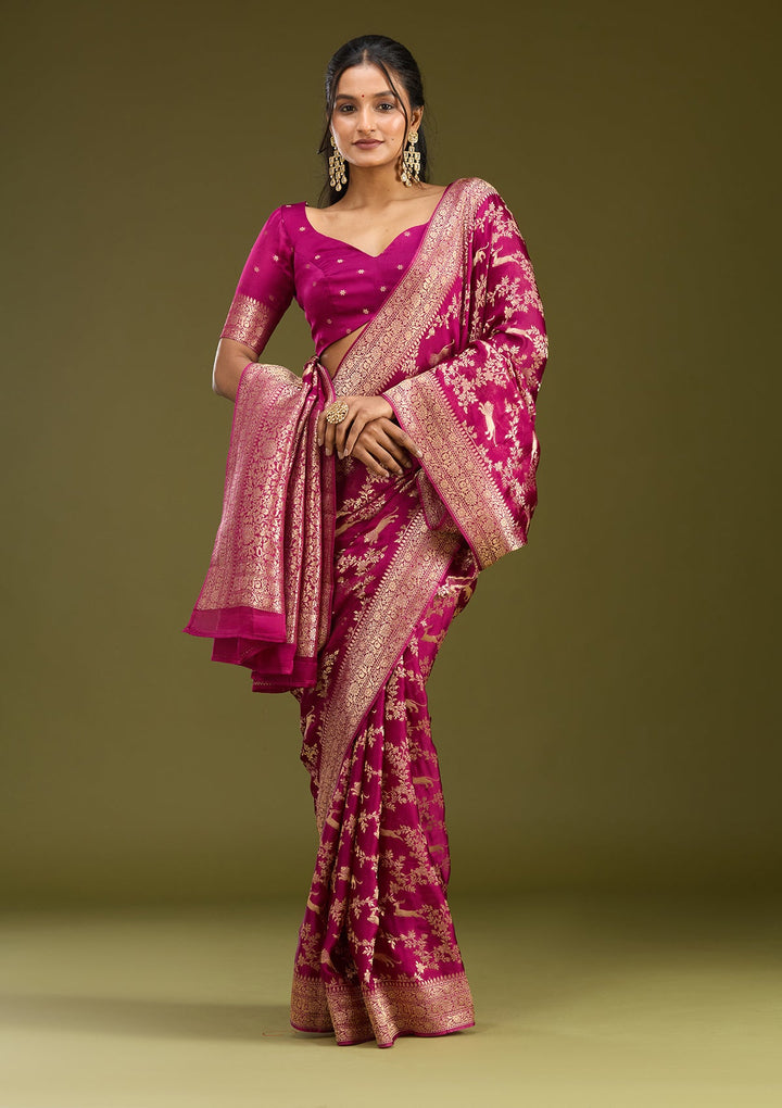 Wine Zariwork (Gold) Art Silk Saree