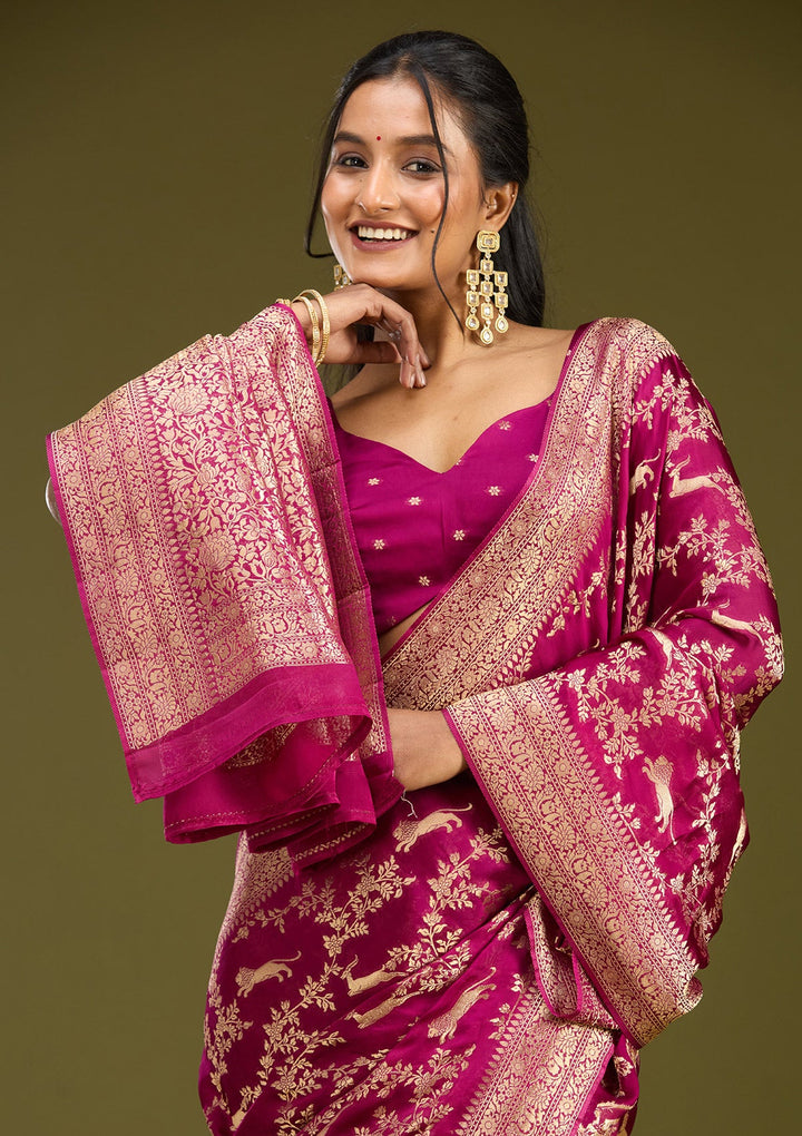 Wine Zariwork (Gold) Art Silk Saree