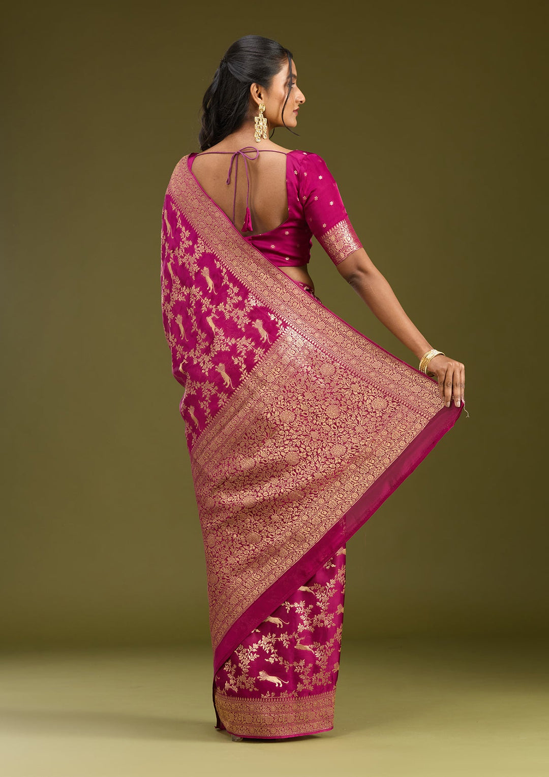 Wine Zariwork (Gold) Art Silk Saree