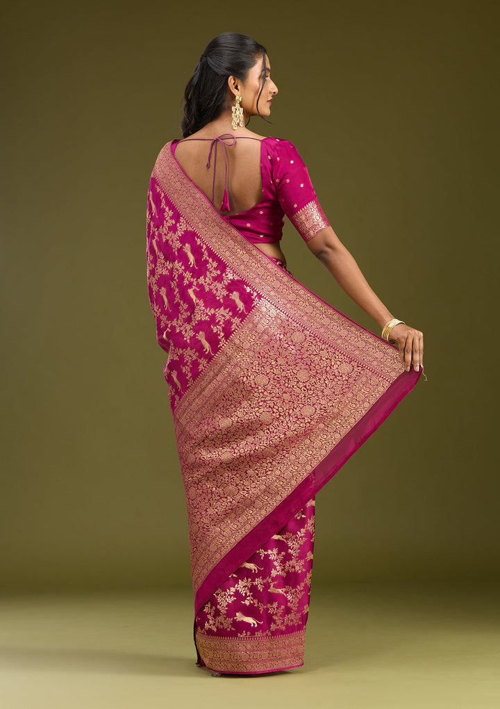 Wine Zariwork (Gold) Art Silk Saree