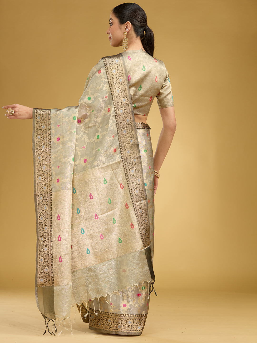 Light Grey Zariwork Tissue Silk Saree