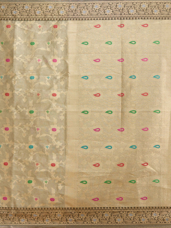Light Grey Zariwork Tissue Silk Saree