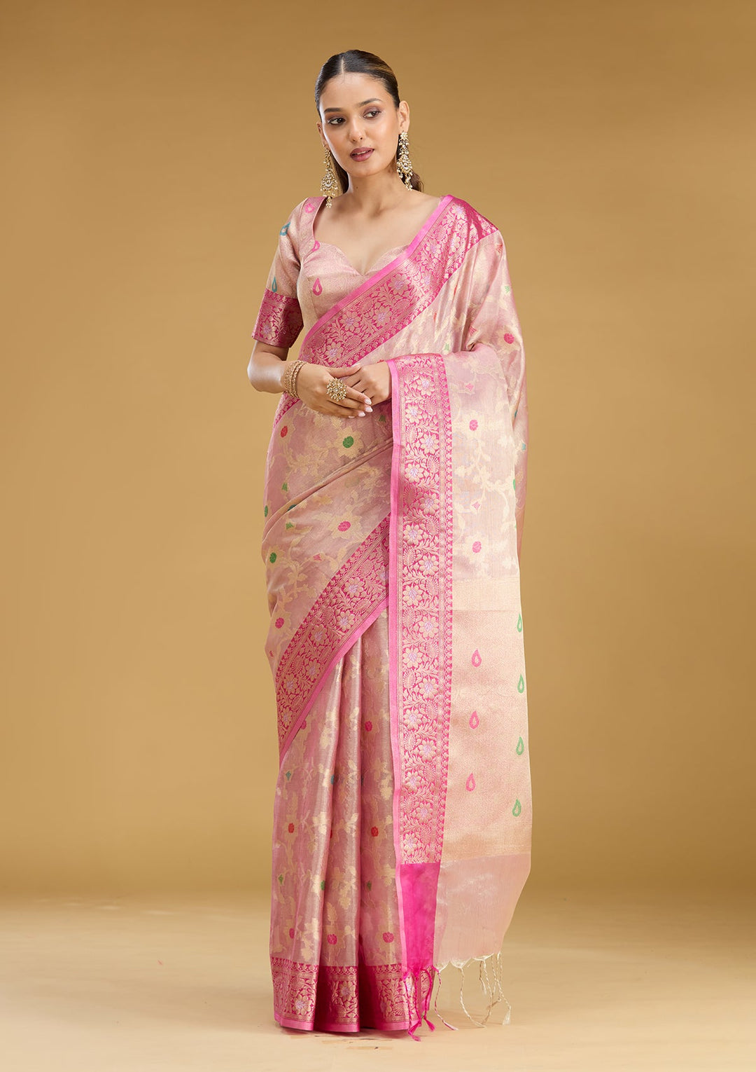 Pink Zariwork Tissue Silk Saree