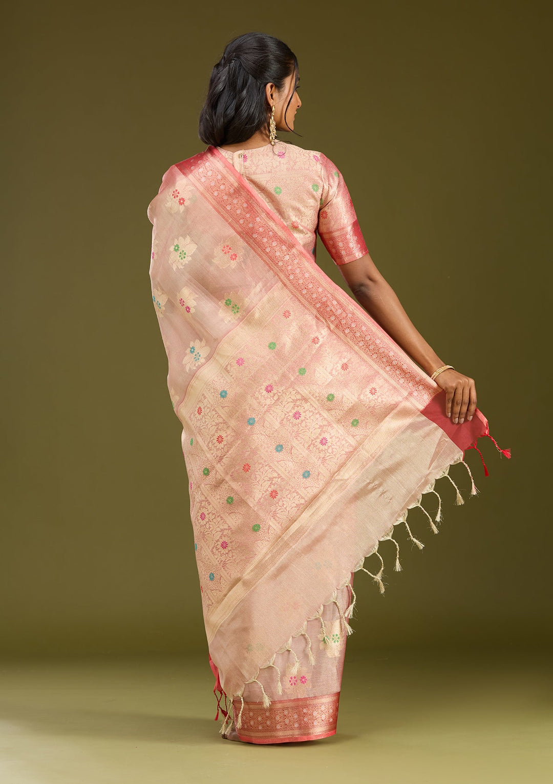 Peach Zariwork (Gold) Tissue Silk Saree