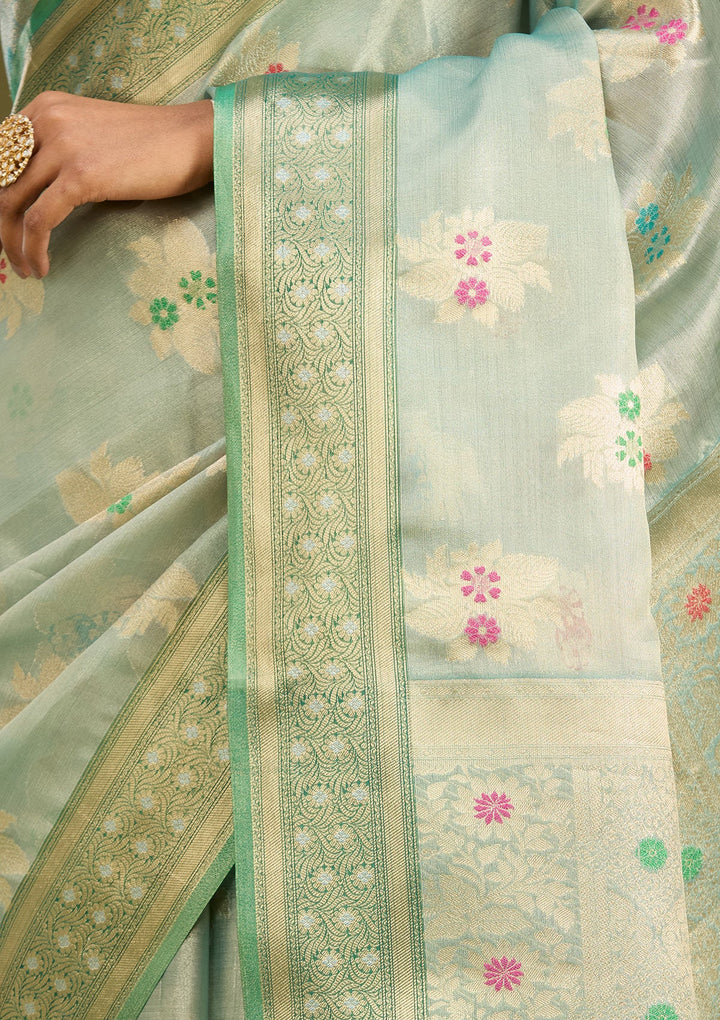 Sea Green Zariwork (Gold) Tissue Silk Saree