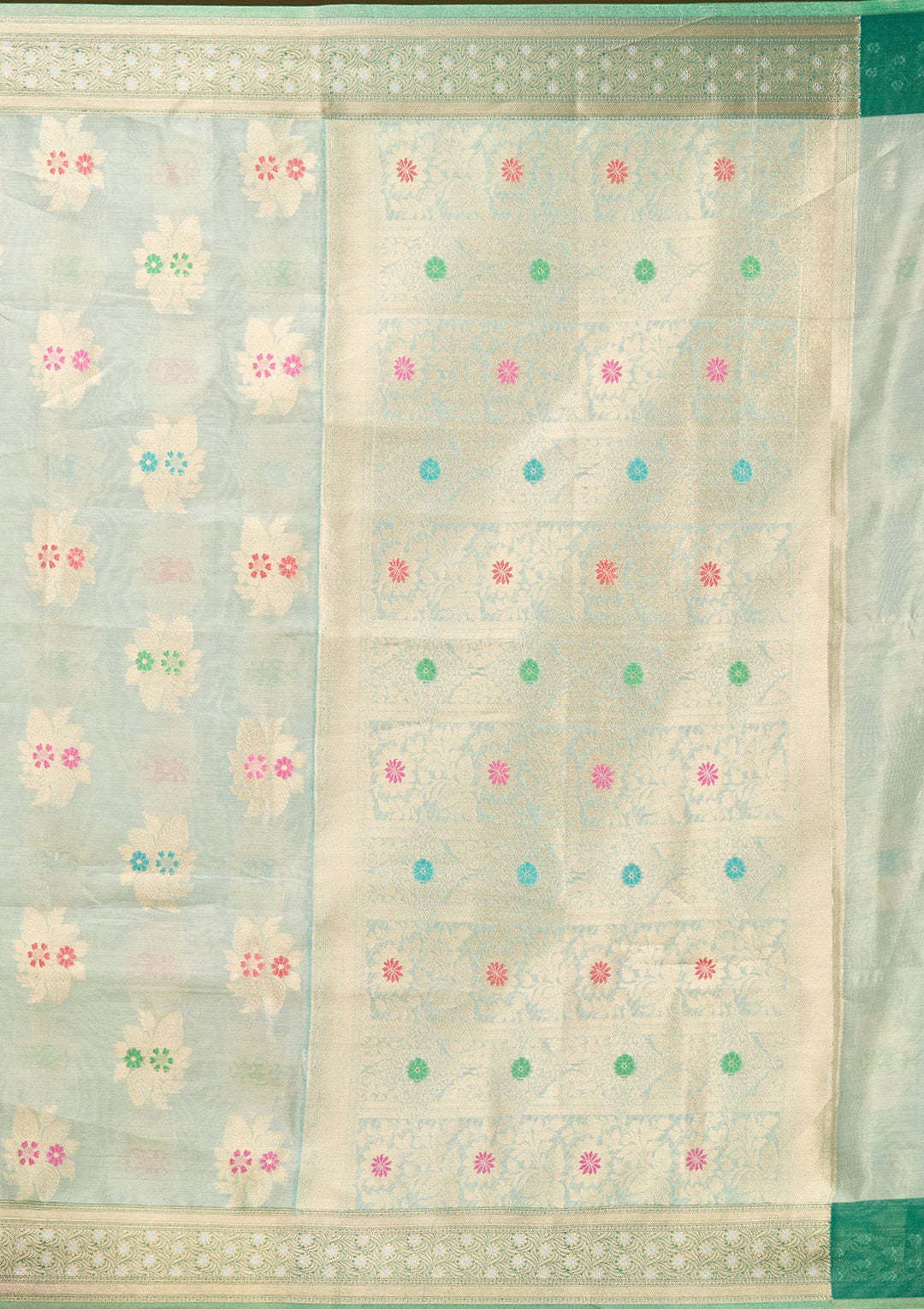 Sea Green Zariwork (Gold) Tissue Silk Saree