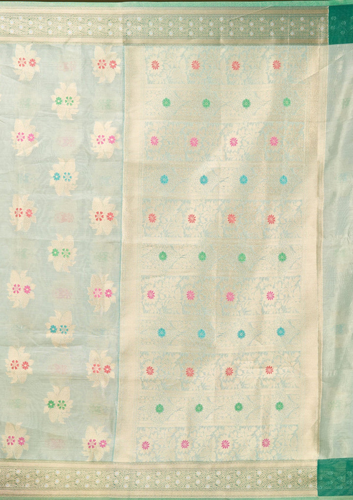 Sea Green Zariwork (Gold) Tissue Silk Saree