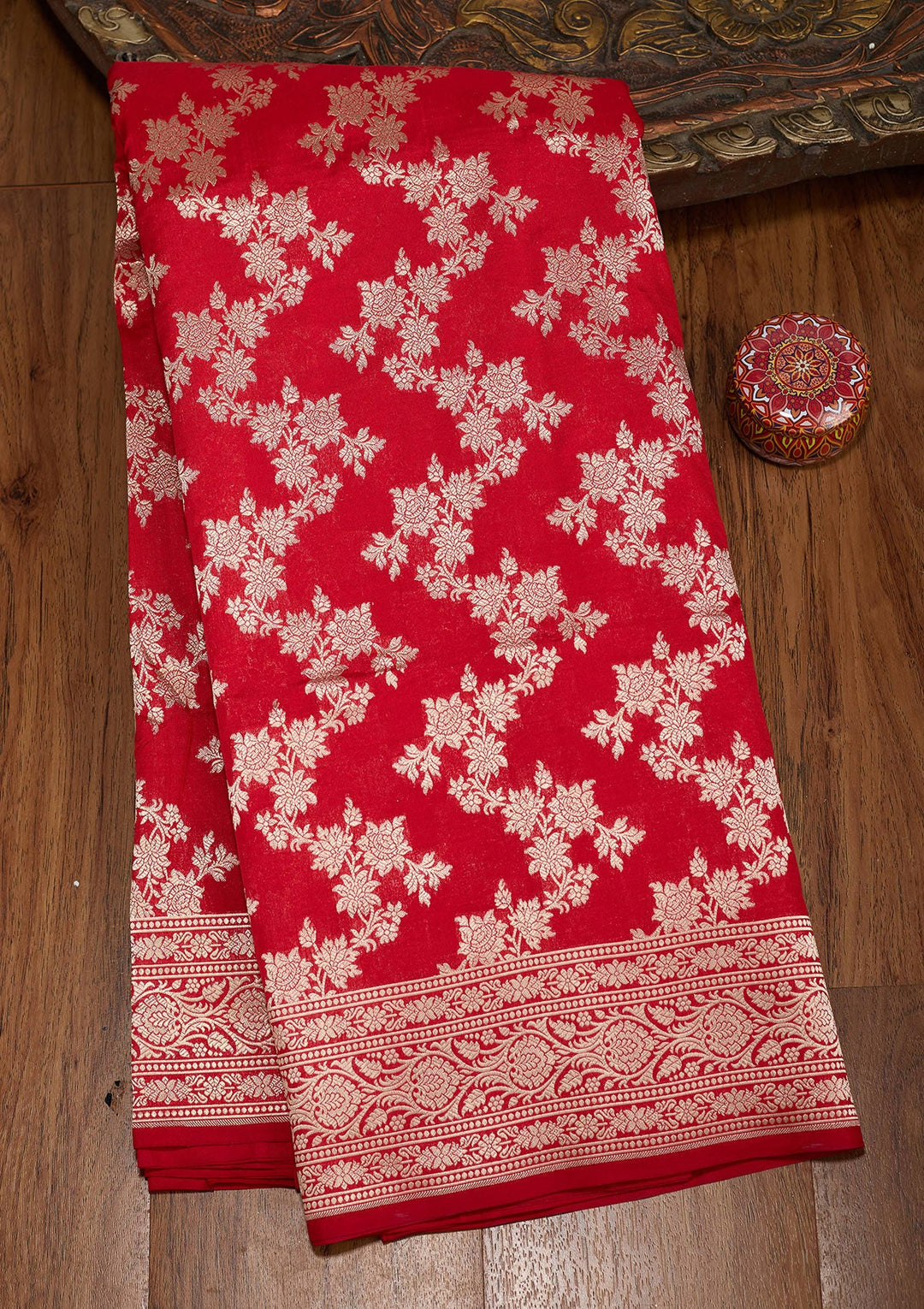 Red Zariwork Pure Silk Saree-koskii