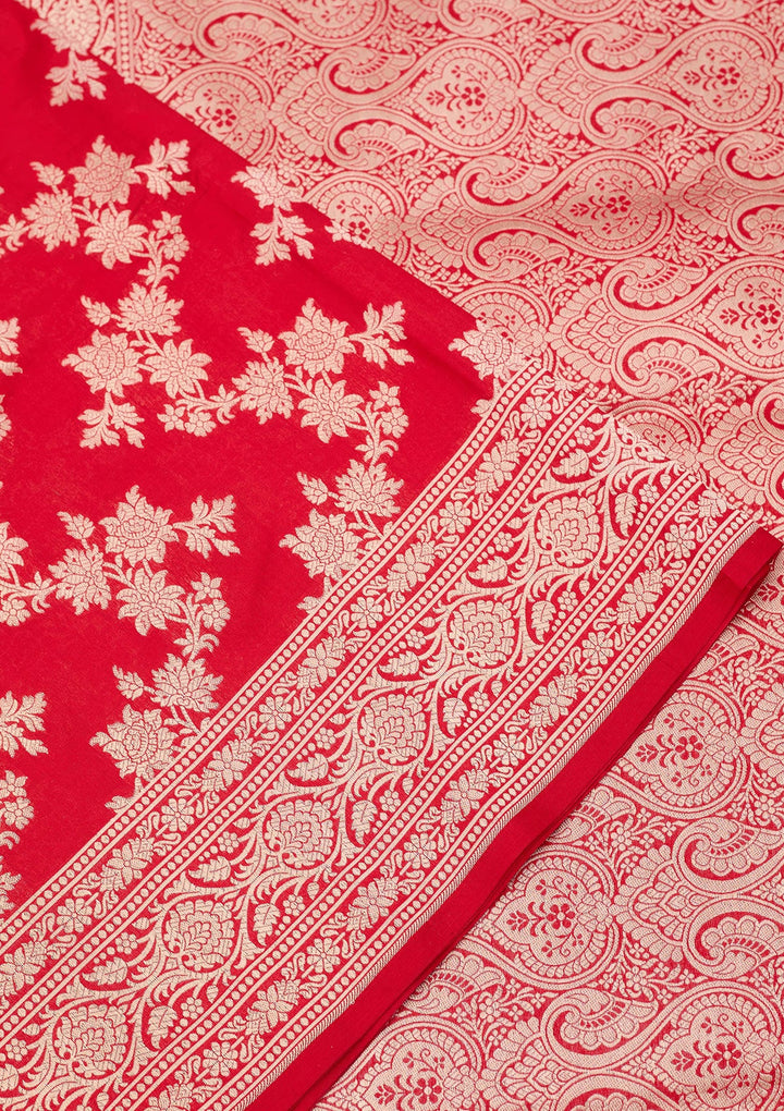 Red Zariwork Pure Silk Saree-koskii