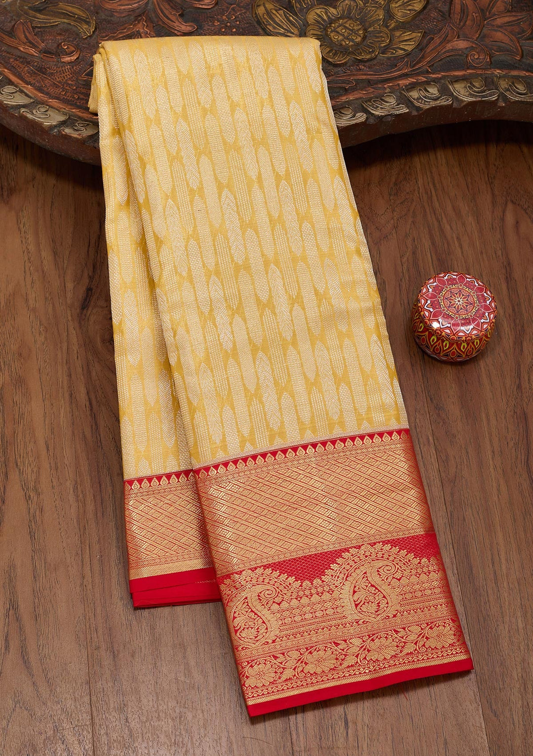 Yellow Zariwork Tissue Silk Saree-Koskii