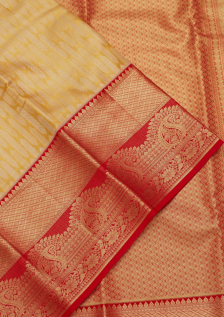 Yellow Zariwork Tissue Silk Saree-Koskii
