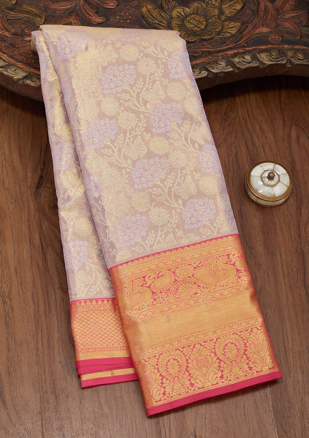 Mauve Zariwork Tissue Silk Saree-Koskii