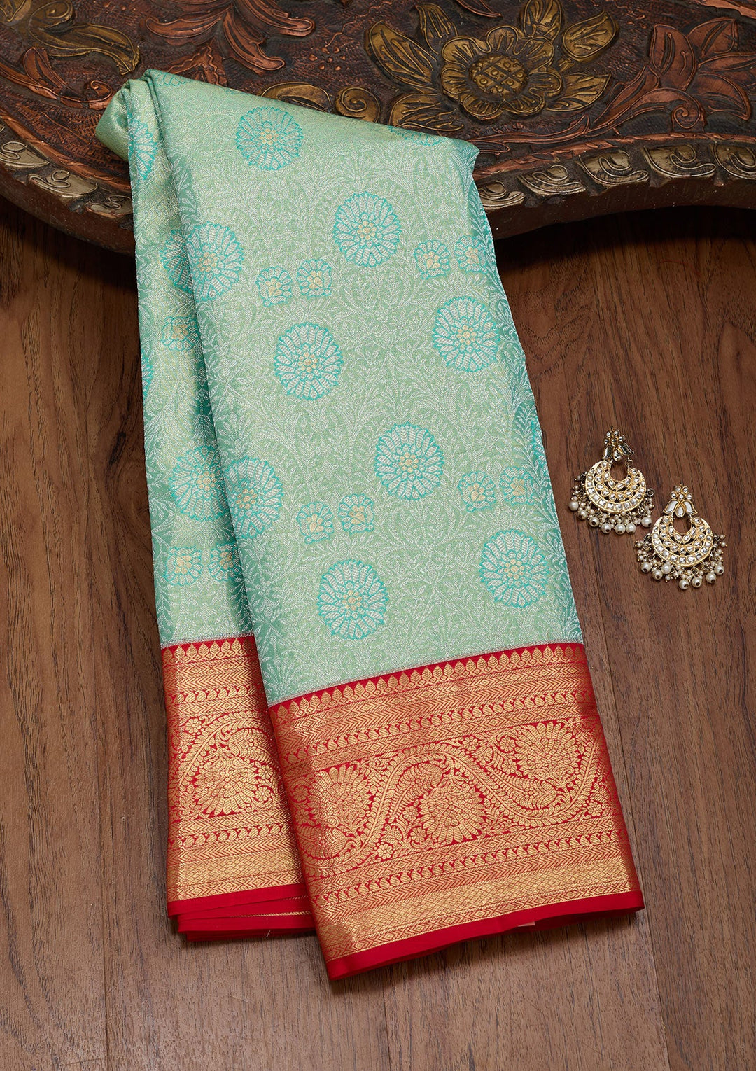 Sea Green Zariwork Tissue Silk Saree-Koskii