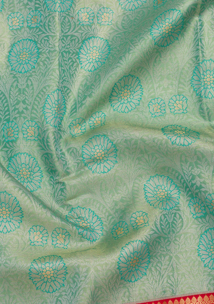 Sea Green Zariwork Tissue Silk Saree-Koskii