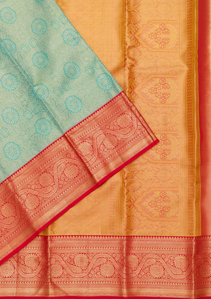 Sea Green Zariwork Tissue Silk Saree-Koskii