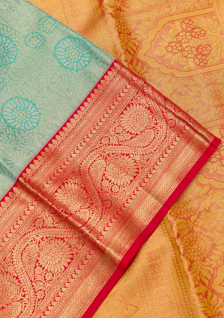 Sea Green Zariwork Tissue Silk Saree-Koskii
