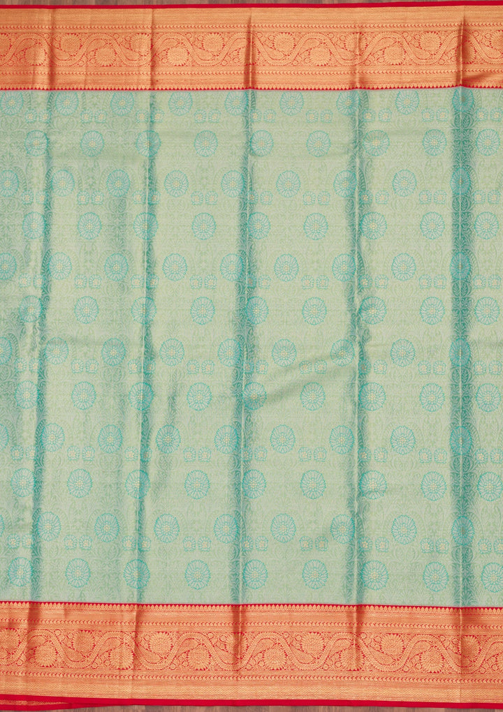 Sea Green Zariwork Tissue Silk Saree-Koskii