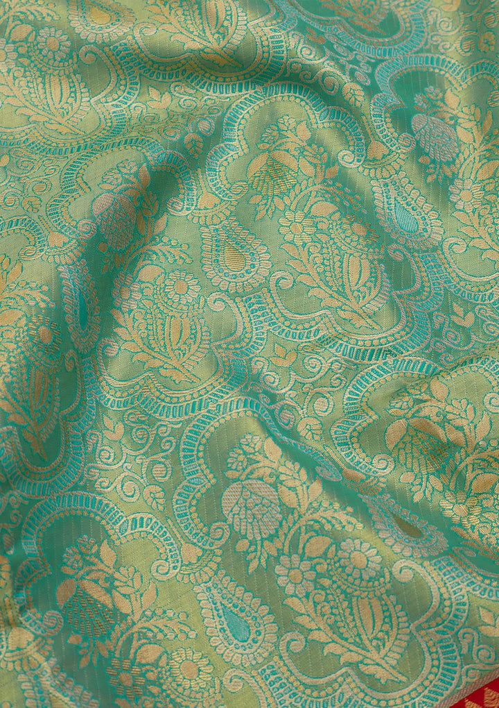 Rama Green Zariwork Tissue Silk Saree-Koskii