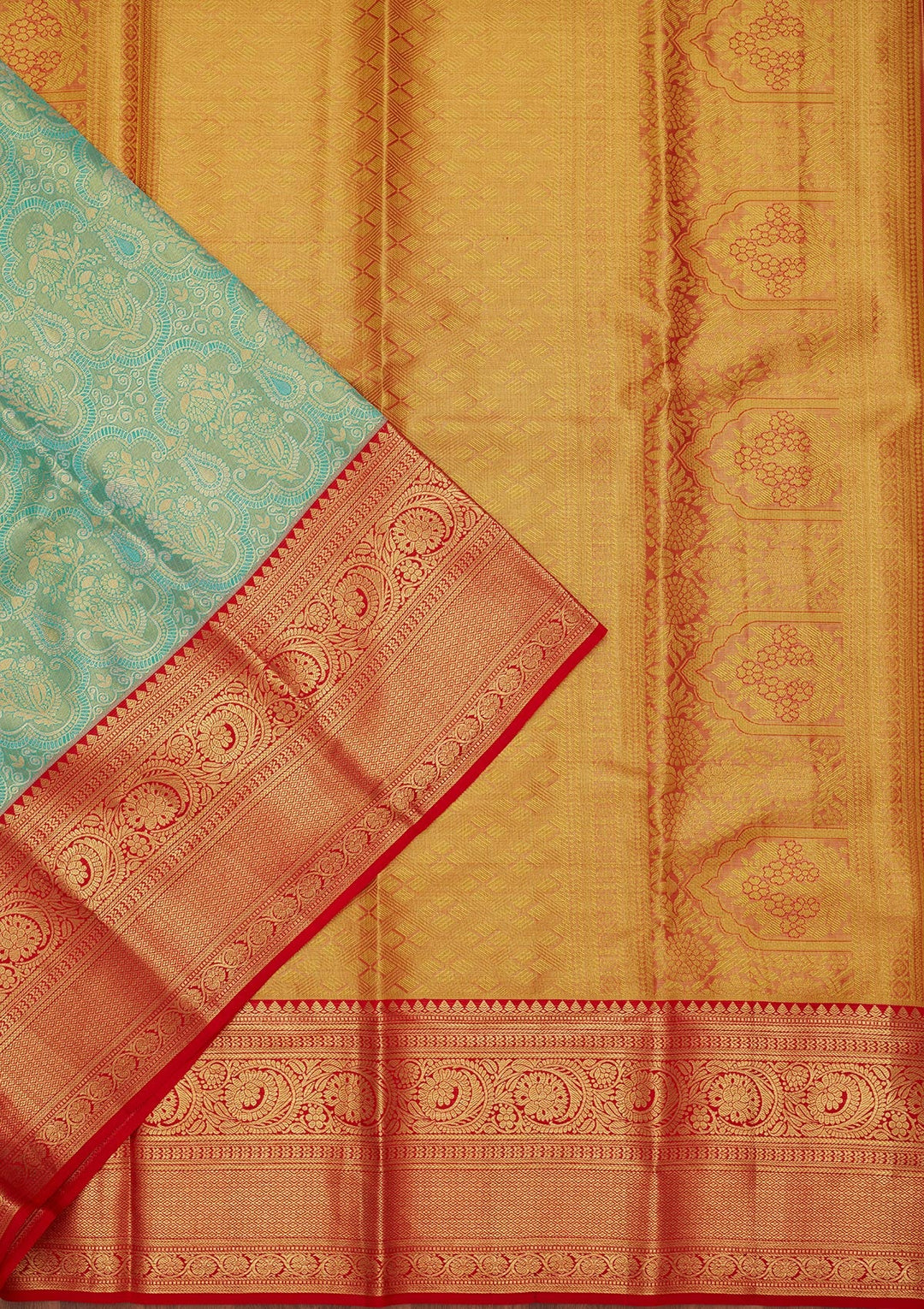 Rama Green Zariwork Tissue Silk Saree-Koskii