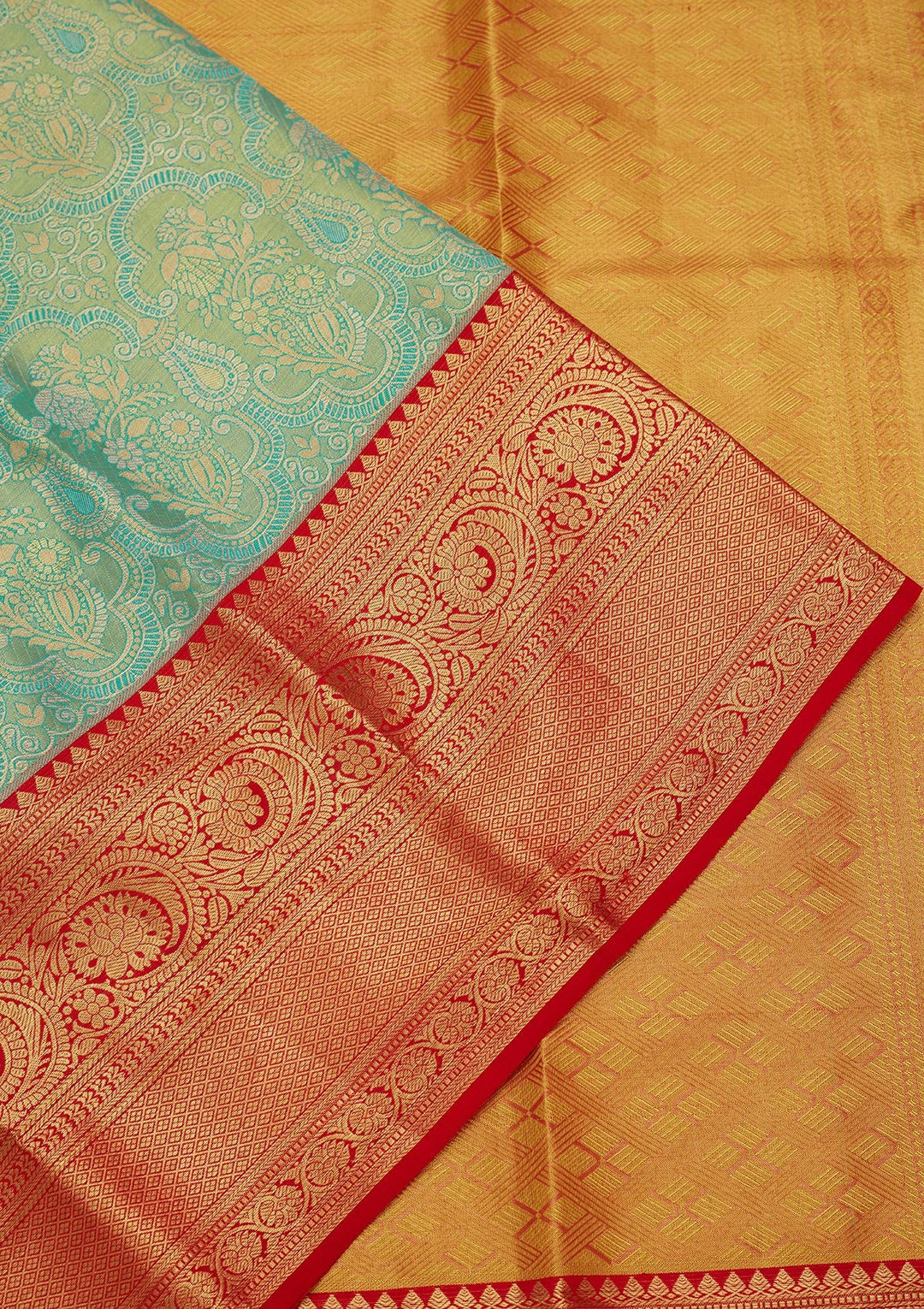 Rama Green Zariwork Tissue Silk Saree-Koskii