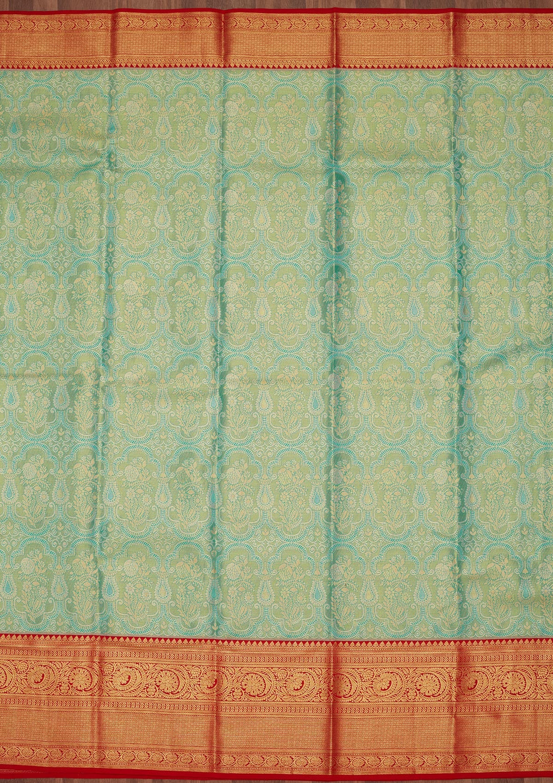 Rama Green Zariwork Tissue Silk Saree-Koskii