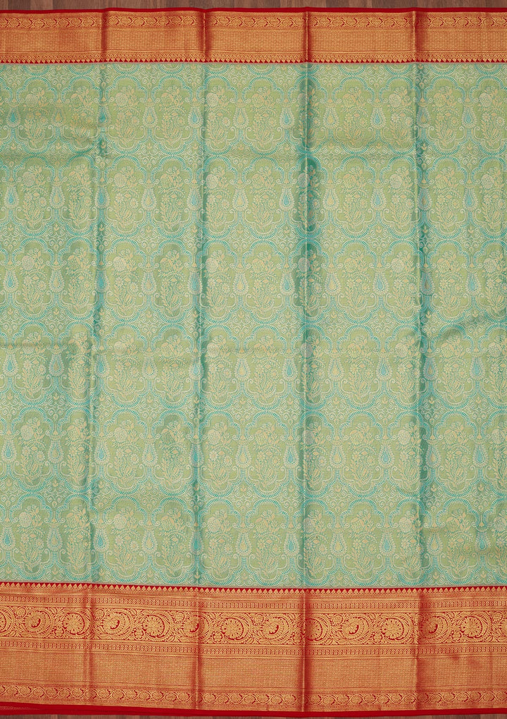 Rama Green Zariwork Tissue Silk Saree-Koskii