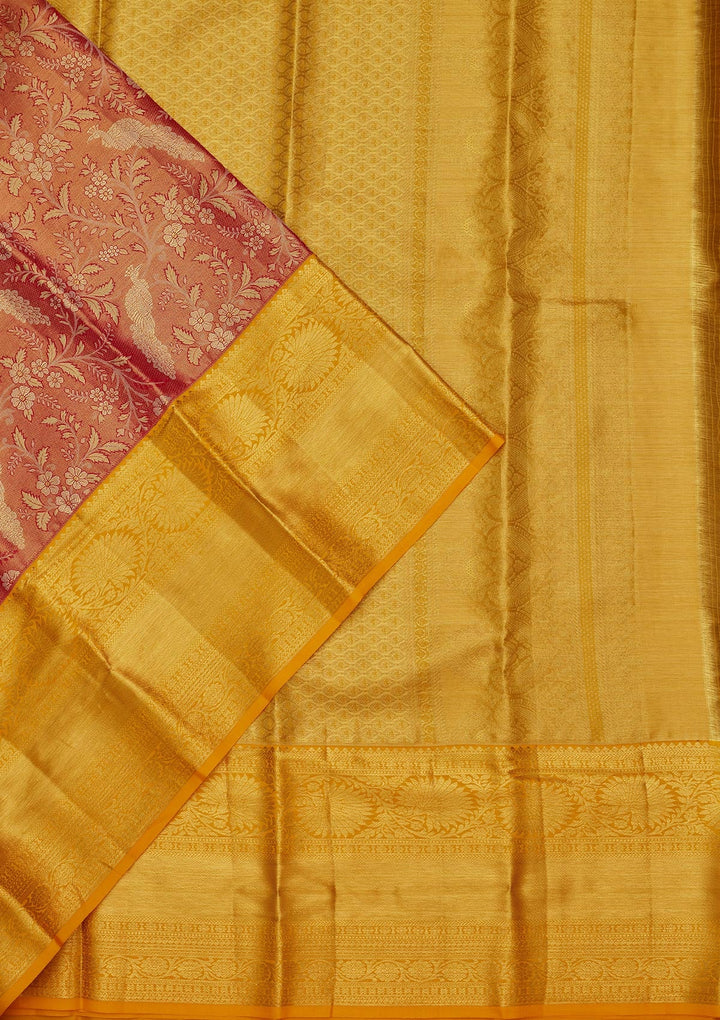 Rust Zariwork Tissue Silk Saree-Koskii