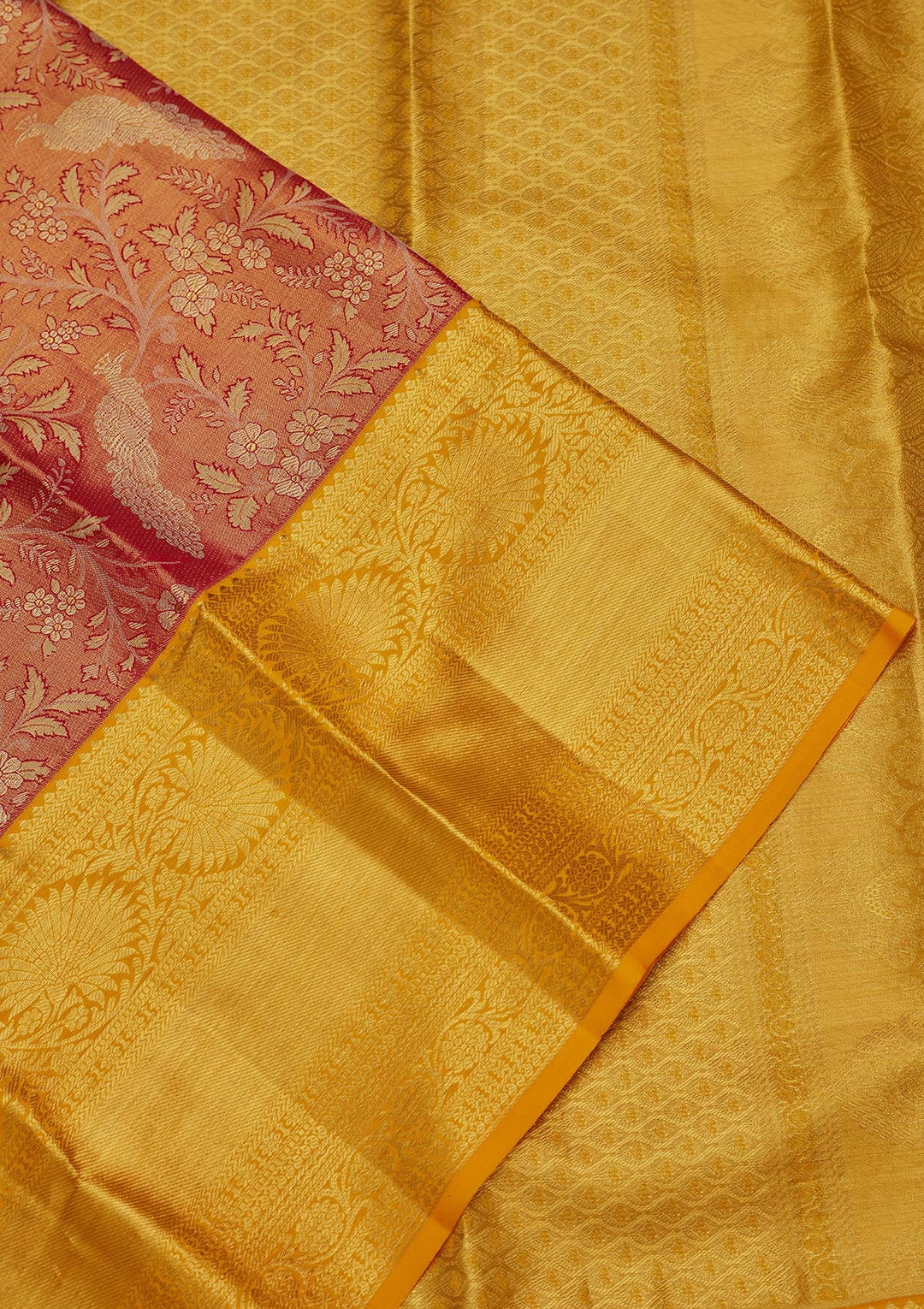 Rust Zariwork Tissue Silk Saree-Koskii