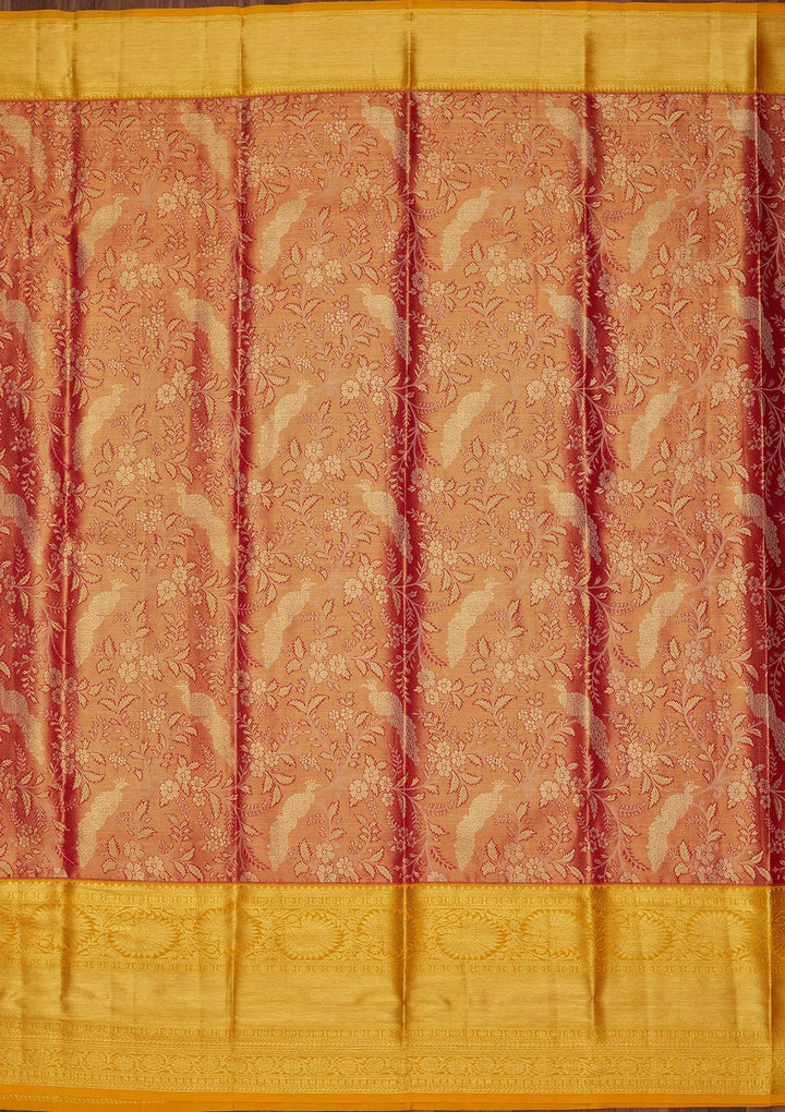 Rust Zariwork Tissue Silk Saree-Koskii