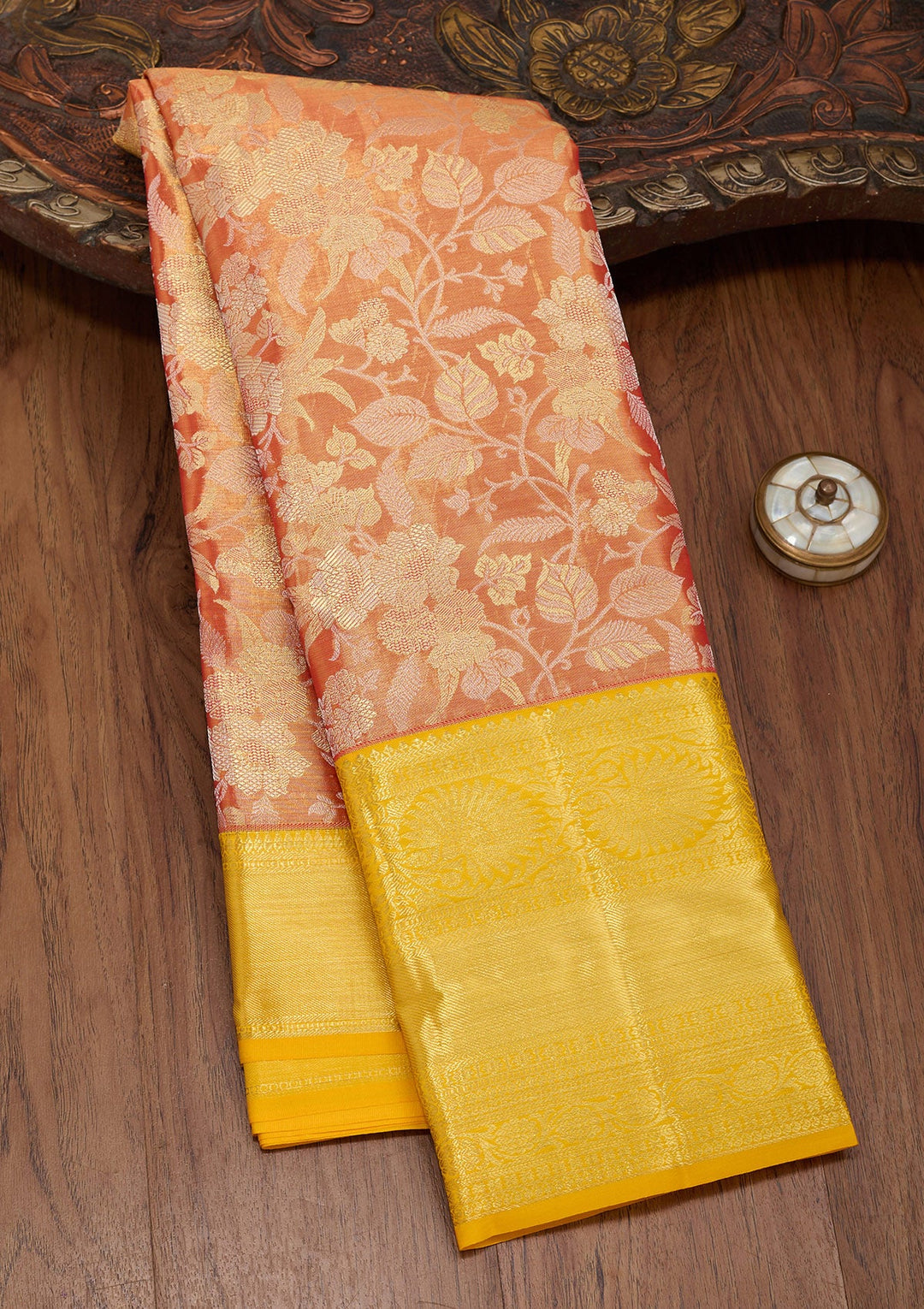 Rust Zariwork Tissue Silk Saree-Koskii