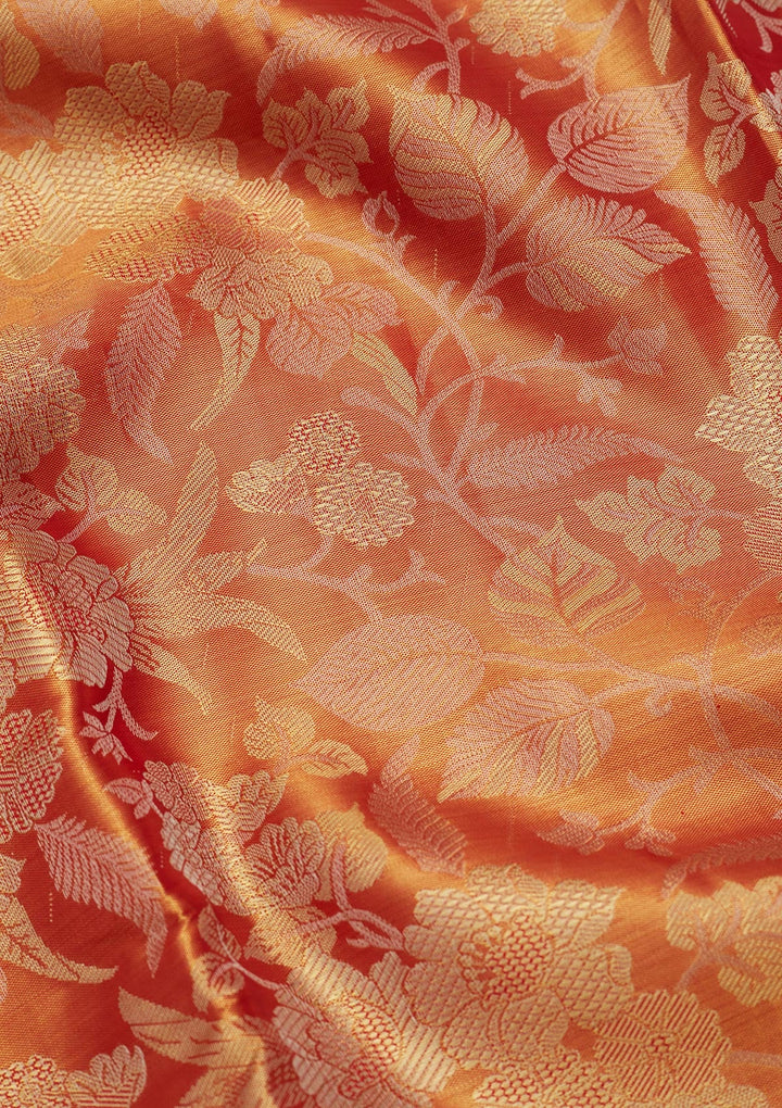 Rust Zariwork Tissue Silk Saree-Koskii