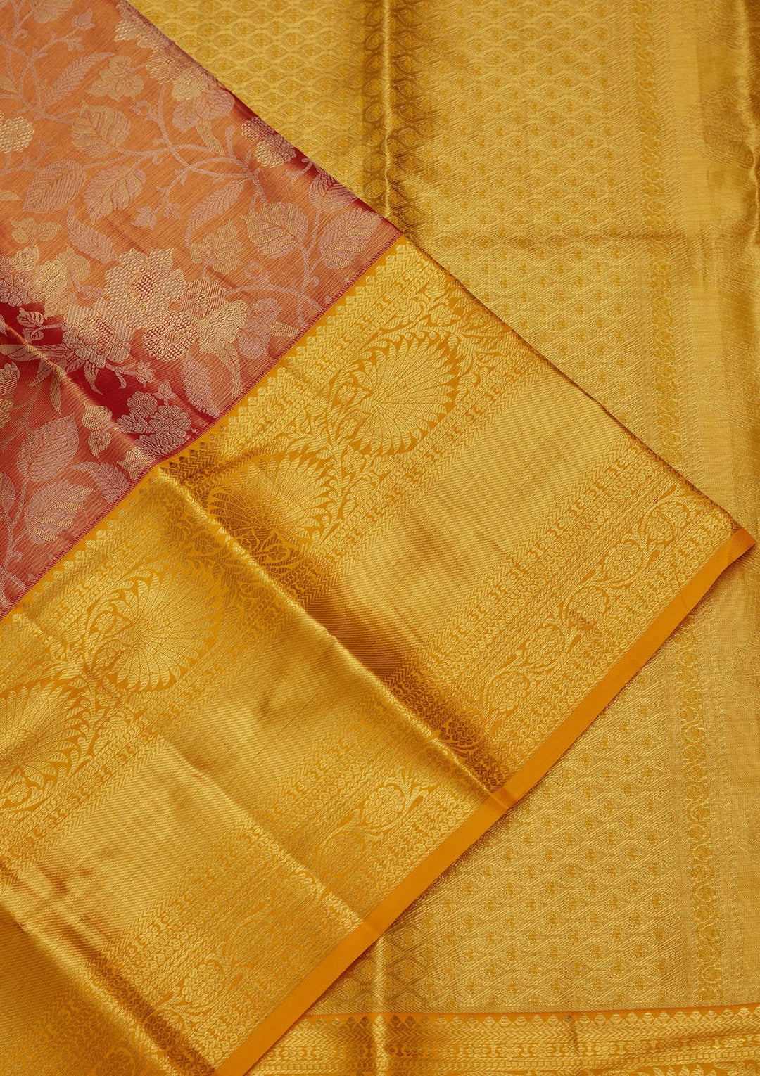 Rust Zariwork Tissue Silk Saree-Koskii