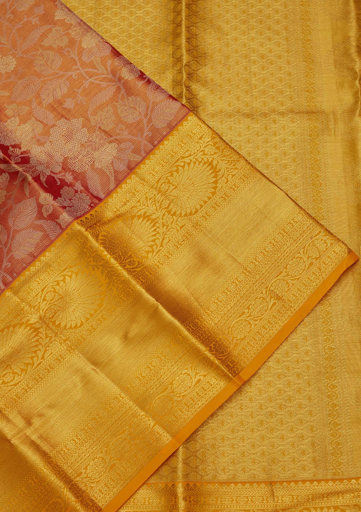 Rust Zariwork Tissue Silk Saree-Koskii